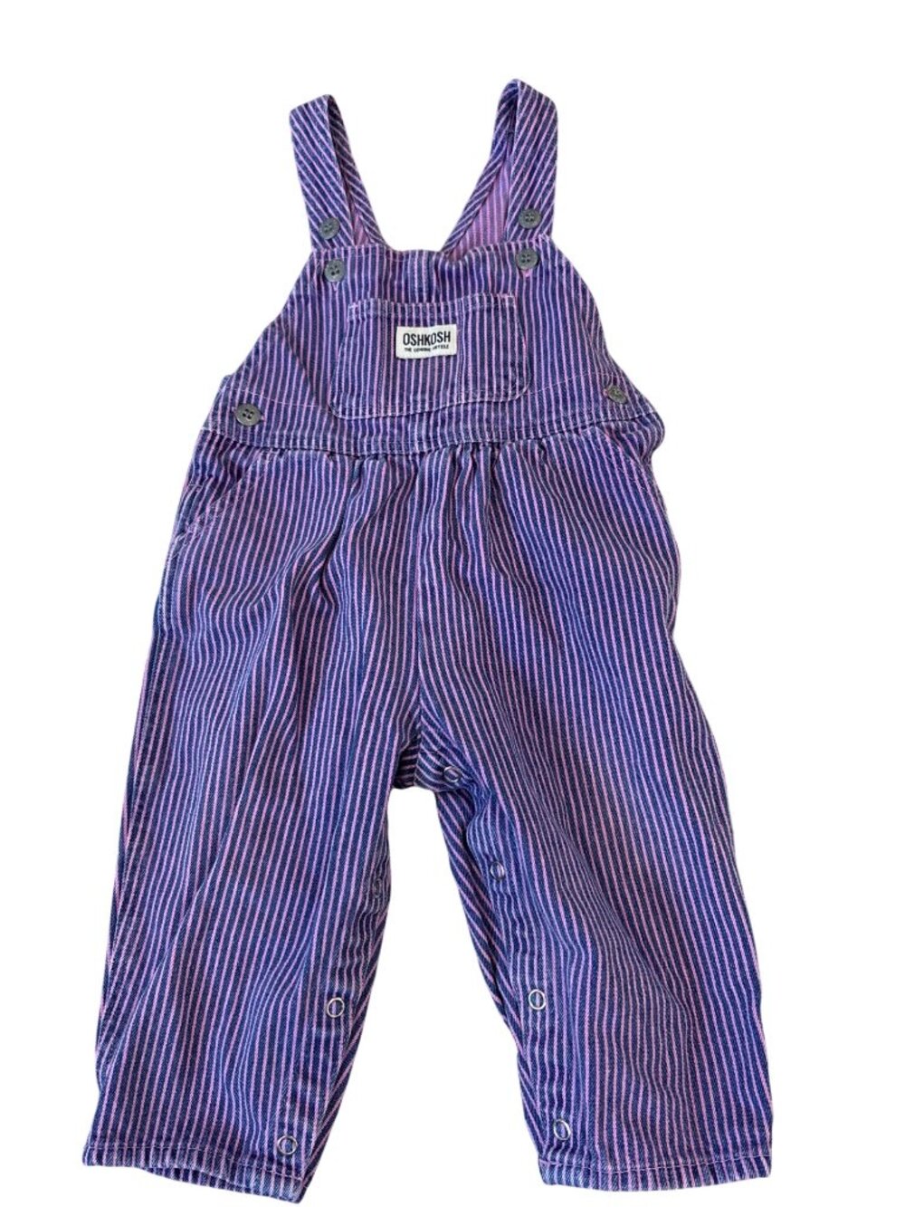 OshKosh Vintage Railroad Striped Baby Overalls 18M Pink & Blue